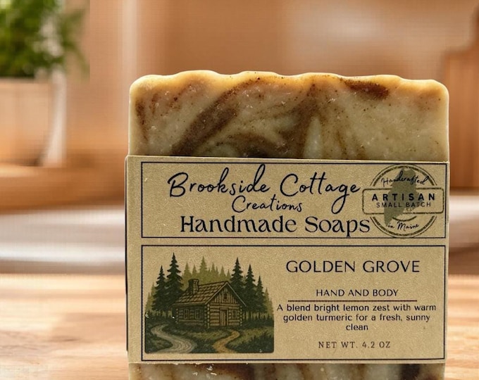 Handmade Turmeric and Lemon Cold Process soap bar, Golden Grove, Made in Maine