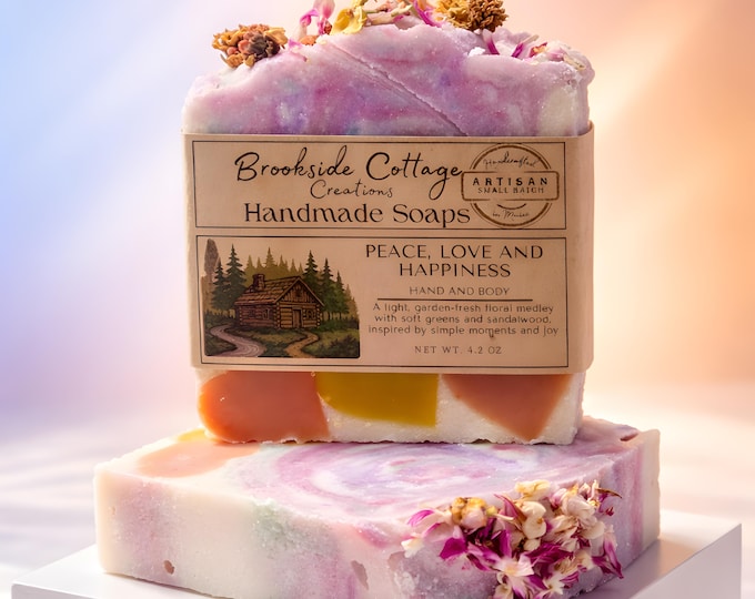 Handmade Cold Process Artisan Soap Bar Peace Love and Happiness, Maine Made