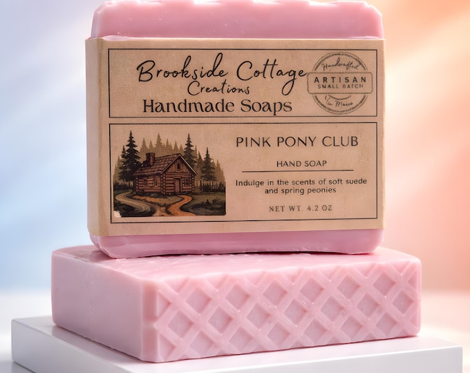 Pink Pony Club Handmade Artisan Soap Bar with Peony and Suede Scent, Maine Made