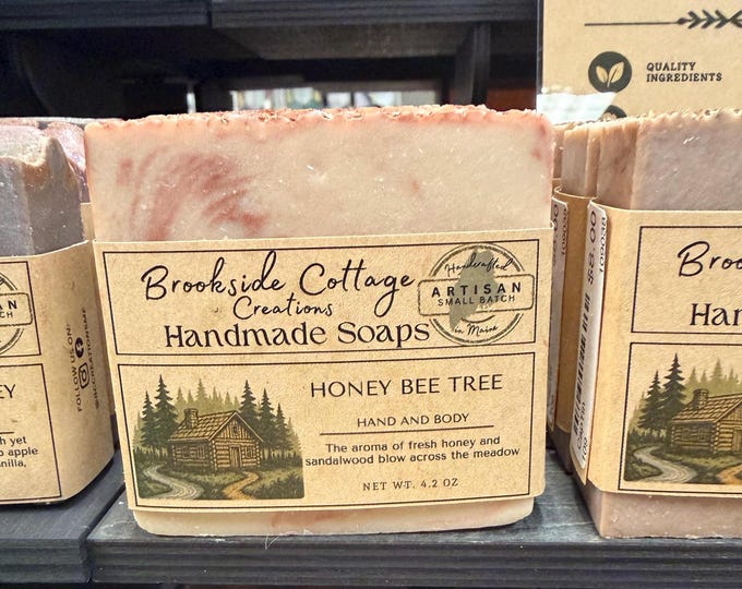 Handmade Honey Sandalwood Cold Process Soap Bar, Made in Maine