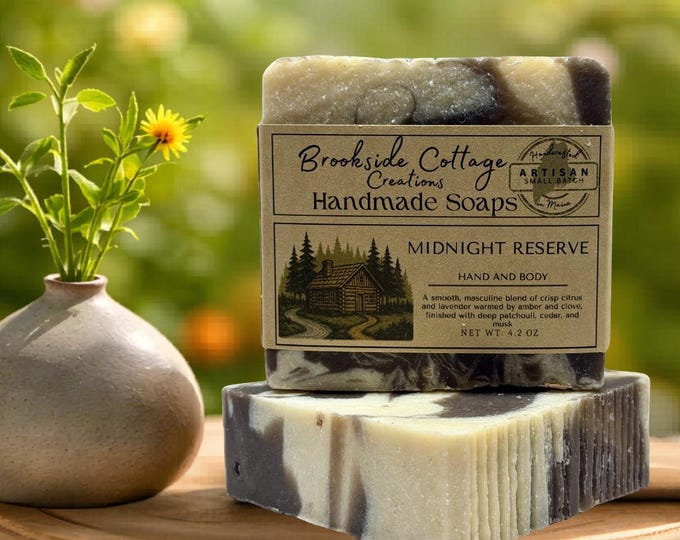 Handmade Cold Process Artisan Soap Bar  Midnight Reserve, Maine Made