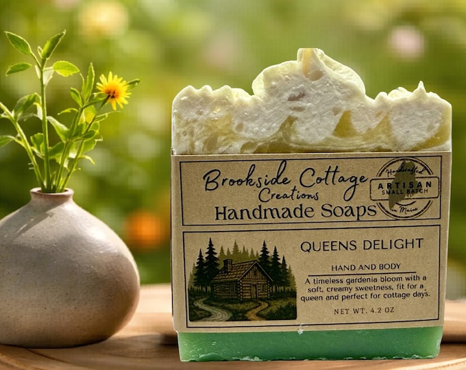 Handmade Cold Process Queens Delight Artisan Soap Bar with Gardenia, Maine Made