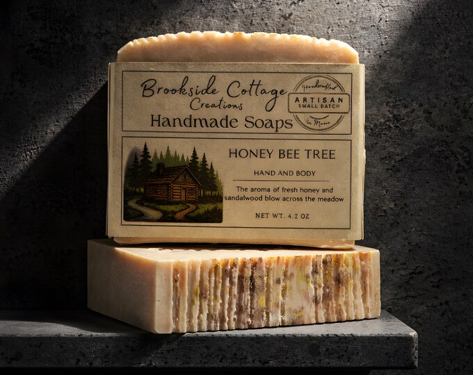 Handmade Honey Sandalwood Cold Process Soap Bar, Made in Maine