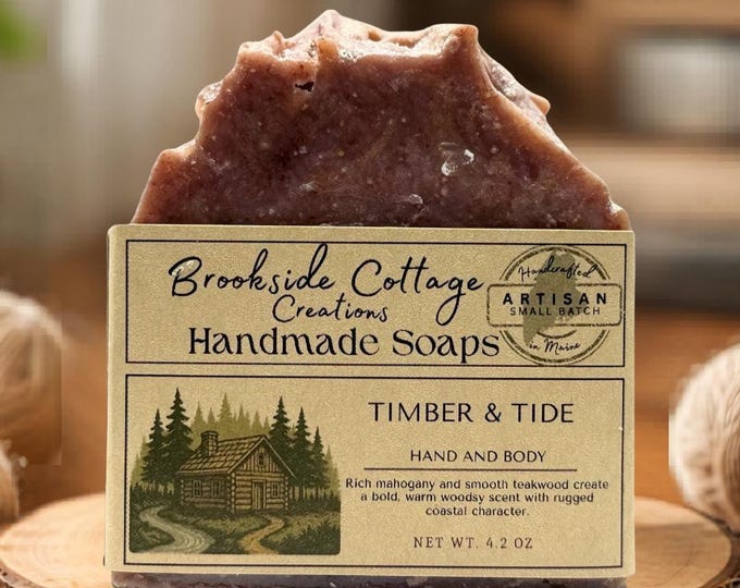 Handmade Mahogany and Teak Cold Process soap bar, Timber and Tide, Made in Maine