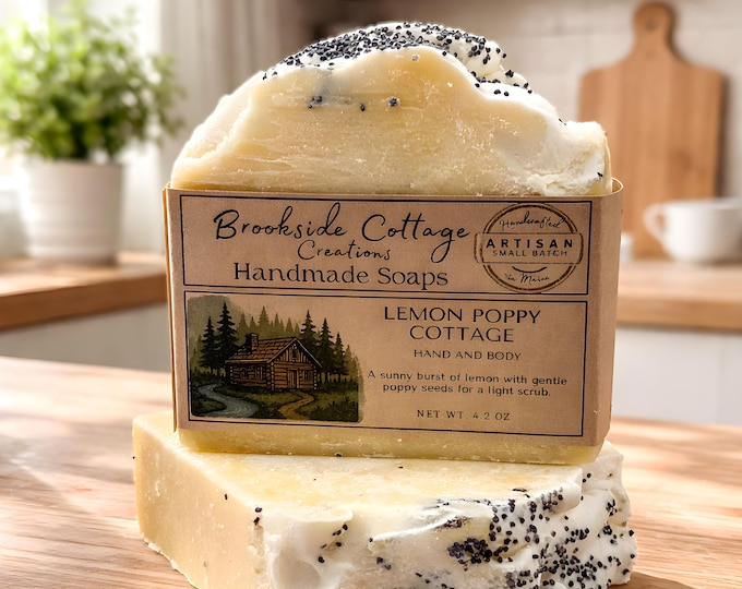 Handmade Cold Process Artisan Soap Bar Lemon Poppy Cottage, Maine Made