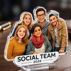 Aangepaste teamfoto staander, gepersonaliseerd kantoorteamcadeau, cartoon teamportret standaard, cadeau collega, bureaudecor bedrijf team