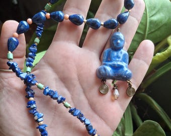 Keelchakra lapis lazuli boeddhaketting