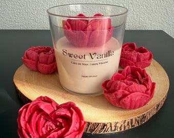 Vela de Flor de Baunilha em Cera de Soja - Vela Artesanal Feita à Mão - Ideia de Presente Romântico