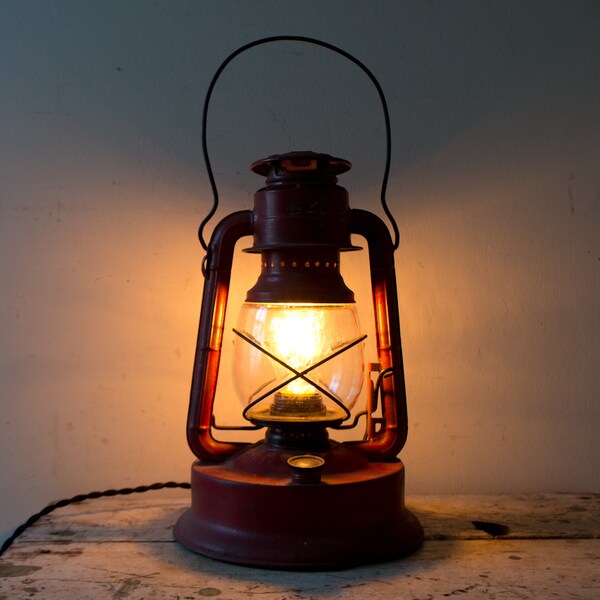 Vintage Lantern Lamp - Repurposed Dietz Little Giant Lantern Light Kerosene Converted Electric Plug In Plugin Desk Lamp Nightlilght