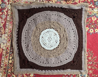 Bohemian Yarn Tapestry, Large Yarn Mandala Wall Hanging Star Boho Decor brown tan white