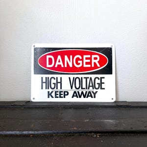 Vintage Metal Danger High Voltage Keep Away Sign | Industrial Safety Sign | Rustic Wall Decor
