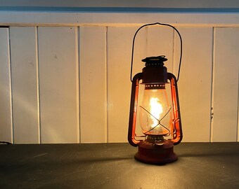 Farmhouse Lantern Lamp - Red Patina Vintage Lantern Antique Lantern Light Edison Bulb Handmade