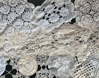 Vintage Doilies Lot of 10 Dolies Wedding Decor Crochet Doilies Large Small Doily