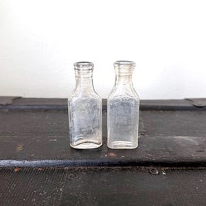 Set of 2 Small Medicine Bottles | Vintage 3” Clear Glass Apothecary Bottles | Antique Pharmacy Decor