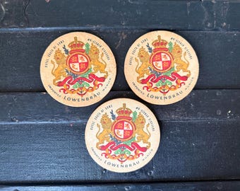 Lote de 3 posavasos vintage de cerveza alemana Lowenbrau