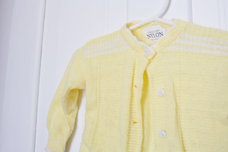 Vintage Baby Sweater Cardigan Vintage Yellow Baby Sweater 6-12 months Knit Sweater Dupont Nylon