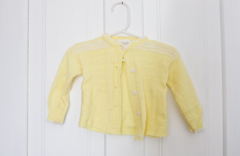 Vintage Baby Sweater Cardigan Vintage Yellow Baby Sweater 6-12 months Knit Sweater Dupont Nylon
