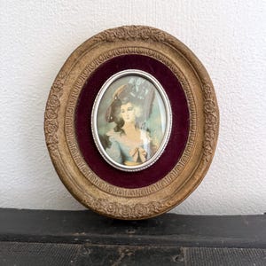 Vintage Cameo Creation Portrait, Lady Sheffield, Ornate Oval Frame, Velvet Mat, Wall Art