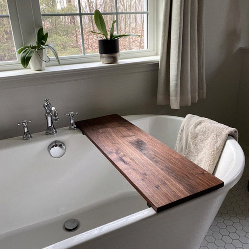 Farmhouse Style Bathtub Caddy Walnut Wood Bath Tub Tray Etsy