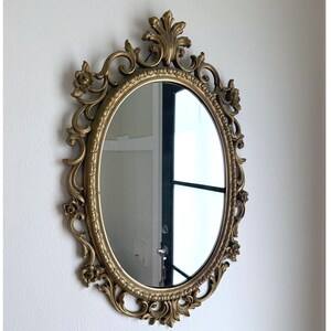 Vintage Ornate Gold Oval Wall Mirror Rococo Baroque Floral Scroll