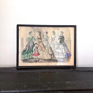 Framed Victorian Fashion Plate, Godey’s Lady’s Book 1868, Hand Colored Lithograph, Antique Wall Art