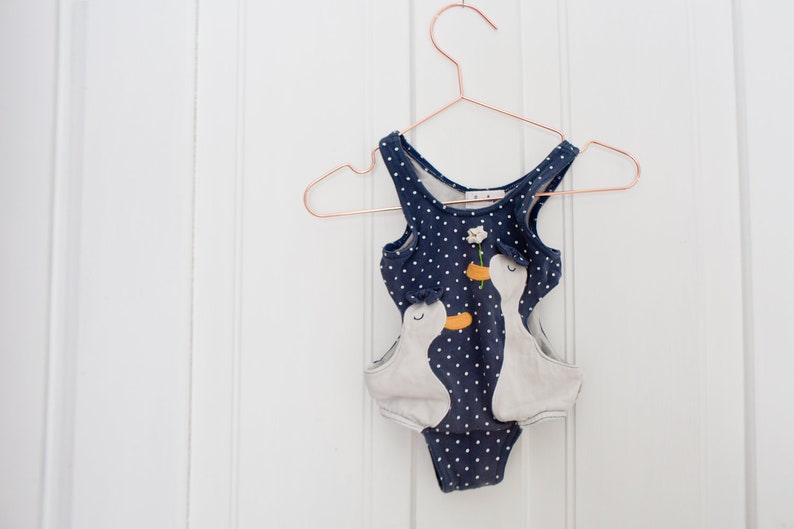 Months Ducks Vintage Duck Blue Polkadot Swimsuit Swim Suit Cotton Baby Girl Set Bathing Suit Size 12