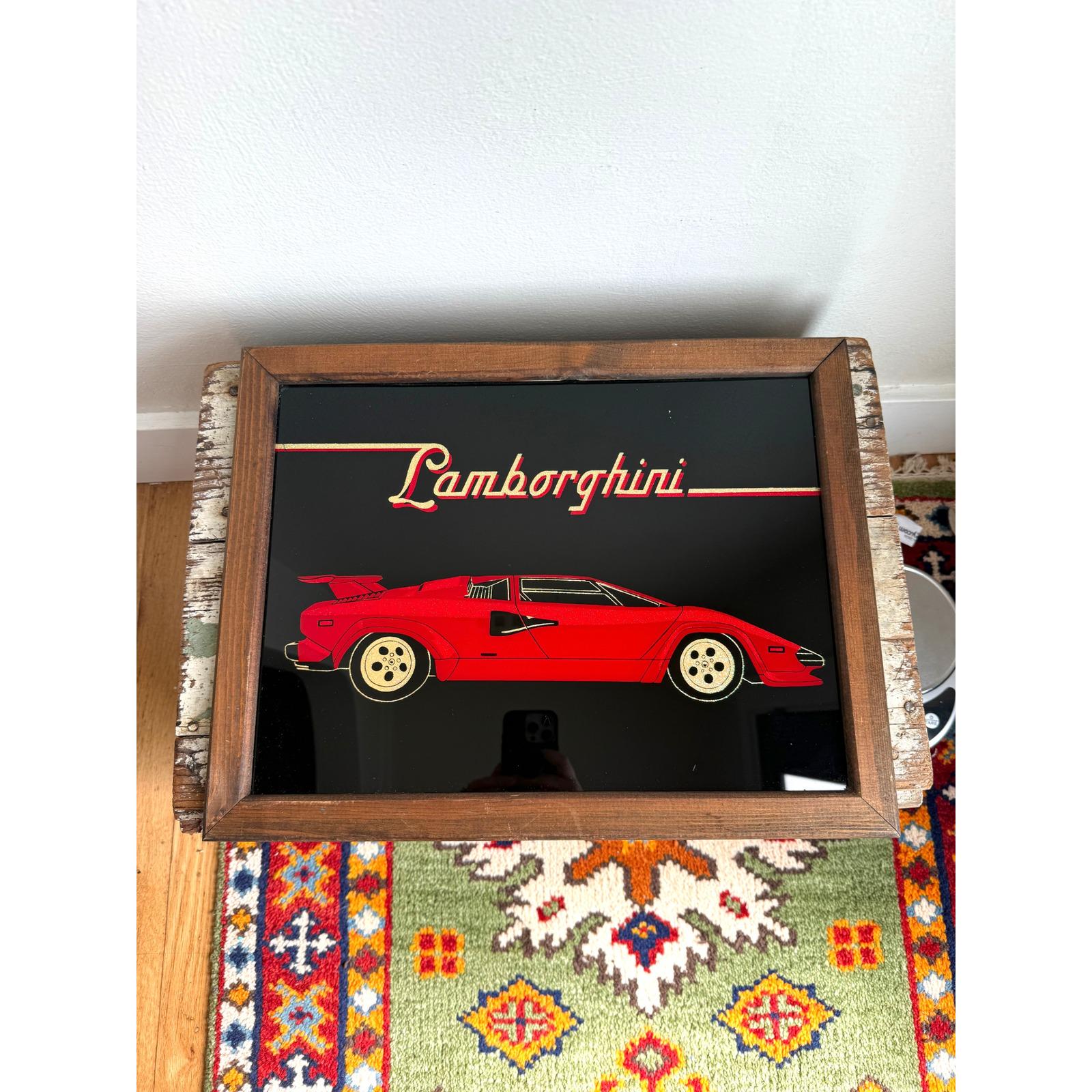 Vintage Lamborghini Countach Framed Mirror Art Red Supercar 80s Decor ...