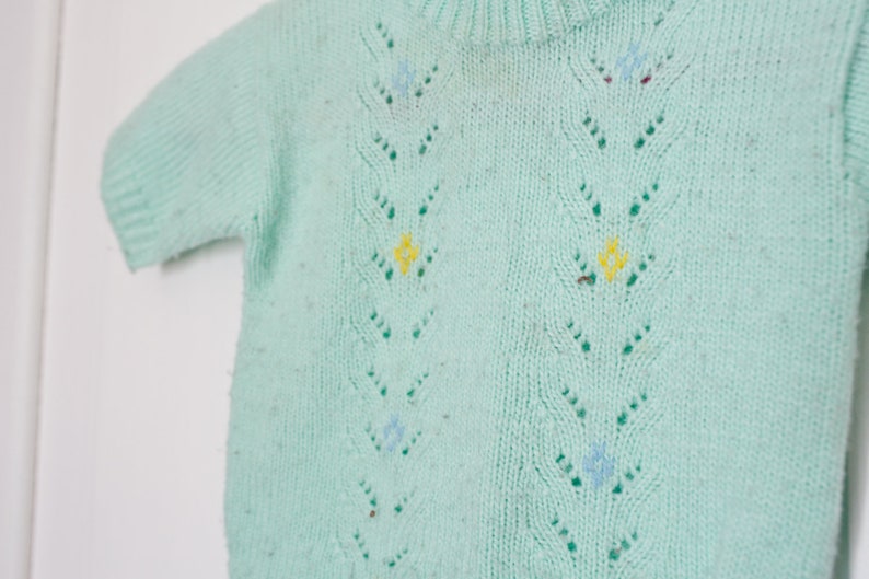 Vintage Baby Sweater T-Shirt Vintage Mint Green Baby Sweater 12 months Knit Sweater Novelty Knit
