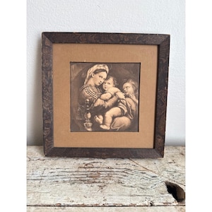Madonna Of The Chair Print Antique Lithograph Raphael Christian Art 12 Inch