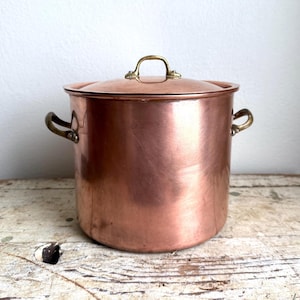 Copral Copper Stock Pot 4 Qt 7.5W x 6.25 Rolled Edge w/Lid Made in Portugal