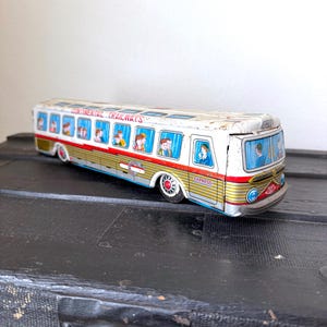KYOEI 1960s Tin Friction Continental Trailways Silver Eagle Bus, Vintage Japan Toy