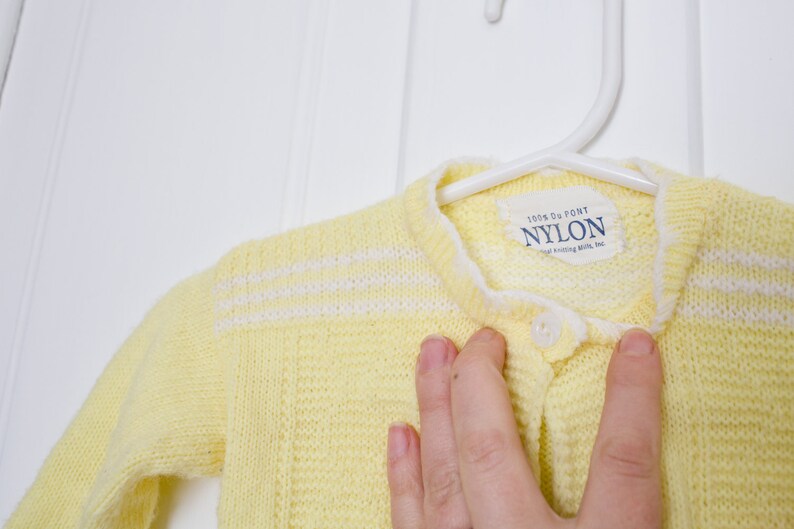 Vintage Baby Sweater Cardigan Vintage Yellow Baby Sweater 6-12 months Knit Sweater Dupont Nylon