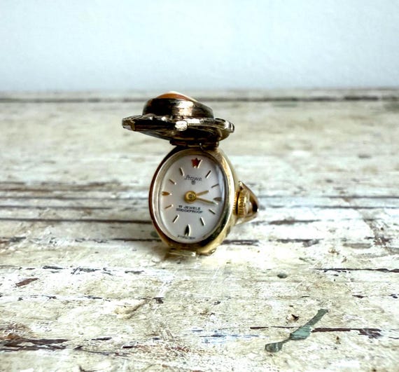 Antique Shell Cameo Ring Watch, Rolled Gold KJ Kollmar Jourdan