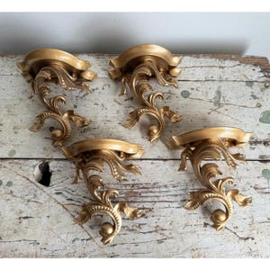 Vintage Gold Acanthus Leaf Wall Corbels Sconce Shelves Set of 4