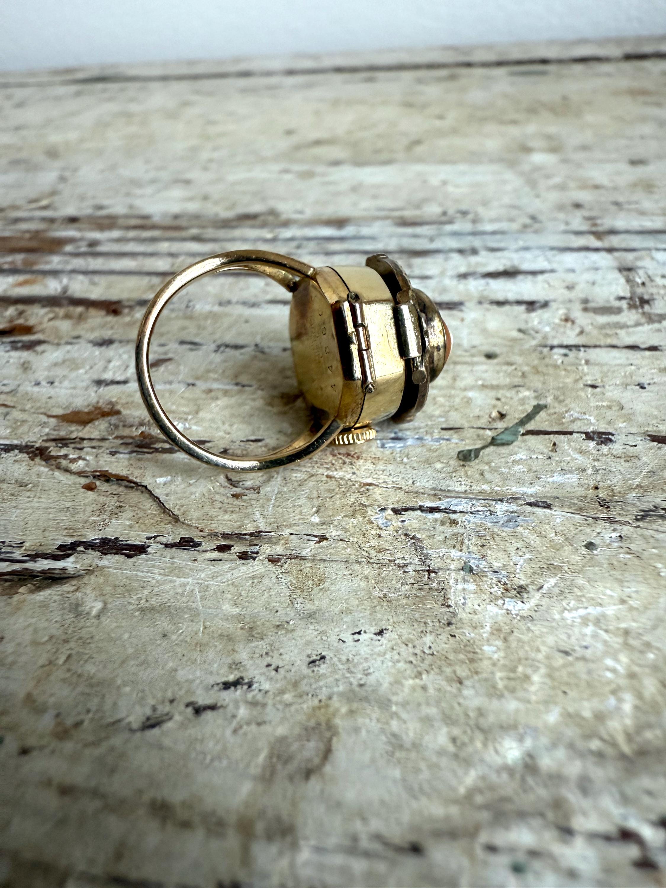 Antique Shell Cameo Ring Watch, Rolled Gold KJ Kollmar Jourdan