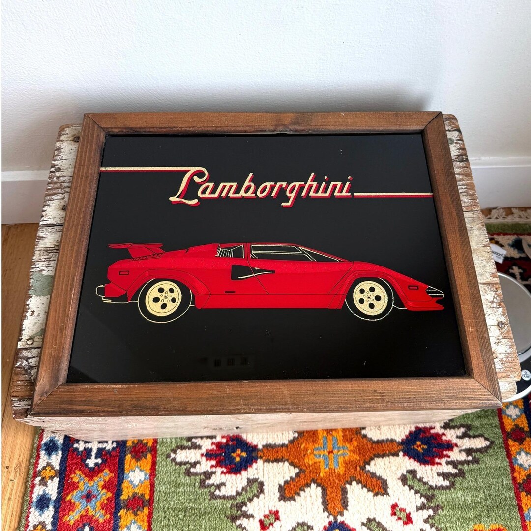 Vintage Lamborghini Countach Framed Mirror Art Red Supercar 80s Decor ...