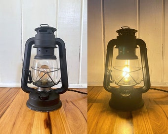 Vintage Small Lantern Light - Black Lantern LED Edison Lamp Antique Electric Kerosene Lantern Rustic Lighting Plugin Desk Light Handmade