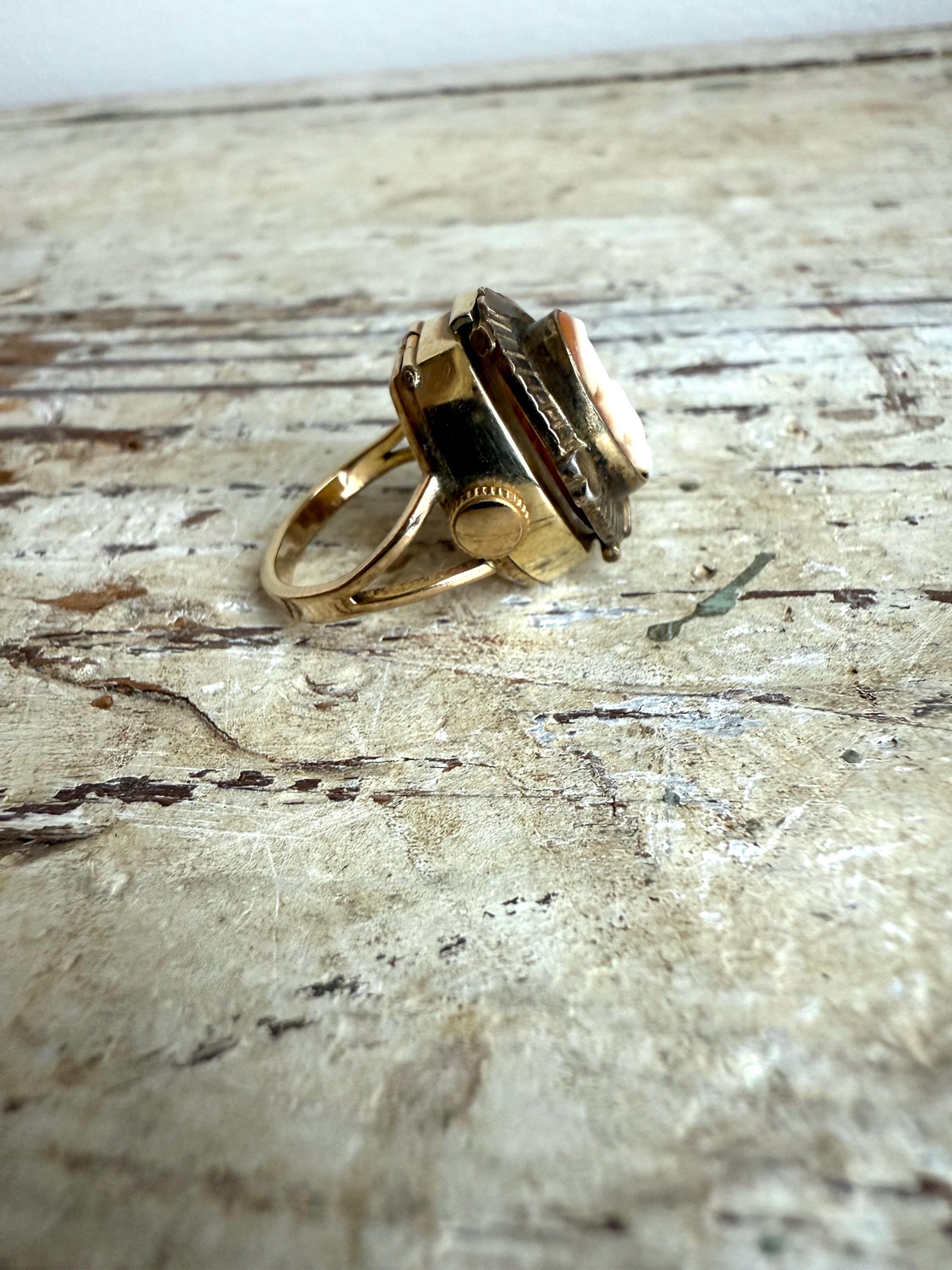 Antique Shell Cameo Ring Watch, Rolled Gold KJ Kollmar Jourdan