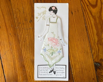 Vintage Handkerchief Doll, Birthday Card, 3d Paper Art