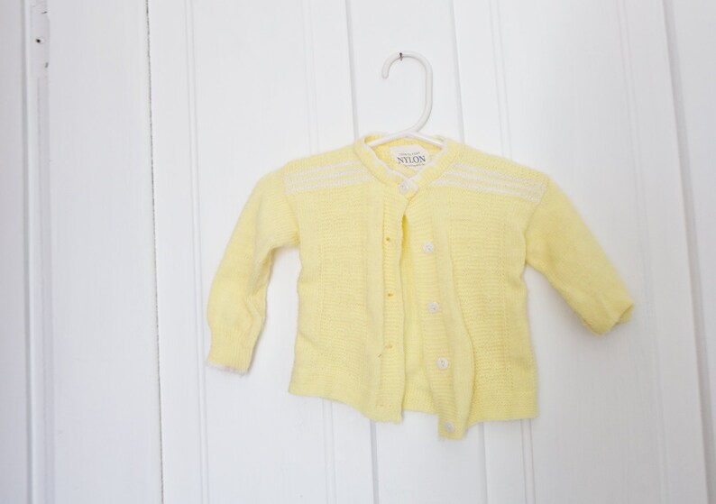 Vintage Baby Sweater Cardigan Vintage Yellow Baby Sweater 6-12 months Knit Sweater Dupont Nylon