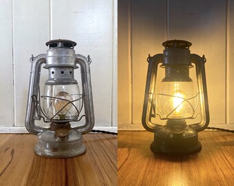 Electric Lantern Light - Silver Vintage Lantern Lamp Industrial Light Patina Antique Electric Lantern Light LED Edison Boho Rustic Handmade