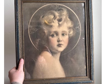 Litografía antigua "La luz del mundo" de Charles Bosseron Chambers, enmarcada.