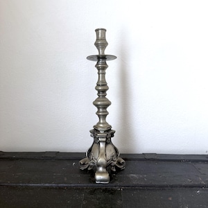Vintage Pewter Candle Holder | Tall Taper Antique Metal Candlestick | Rustic Farmhouse Decor