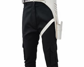 Pantaloni e cintura con fondina ispirati a Jedi Survivor per cosplay / Pantaloni tattici neri con fondina in pelle bianca / Costume da guerriero fantascientifico per uomo