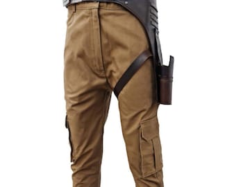 Pantaloni da cosplay di Cal Kestis Jedi Survivor e cintura con fondina in pelle ispirata a Star Wars e Mandaloriano
