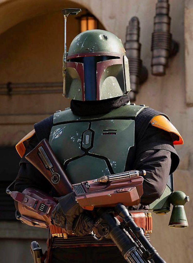 Star Wars Mandalorian Boba Fett-kostym – Svart flygdräkt med kjol Bounty Hunter 3-delad cosplay-outfit för män | Filminspirerad sci-fi bild 1