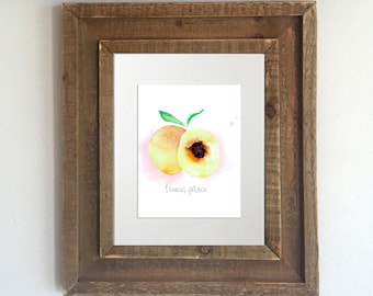 Botanical Print: Watercolor Peach - Peach Painting, Kitchen Decor, Kitchen Artwork, Home Decor, Georgia Peach, Gifts for Gardeners