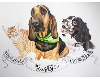 Custom Watercolor Pet Portrait - Gifts for Pet Lovers, Pet Portrait, Dog Portrait, Cat Portrait, Pet Painting