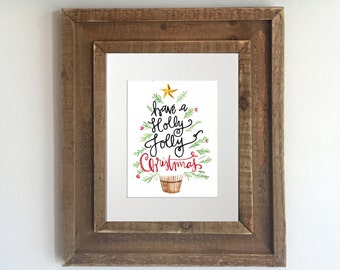 Christmas Print: Holly Jolly Christmas, Christmas Carol Print, Home Decor, Holiday Decor, Christmas Tree Print, Christmas Tree Painting
