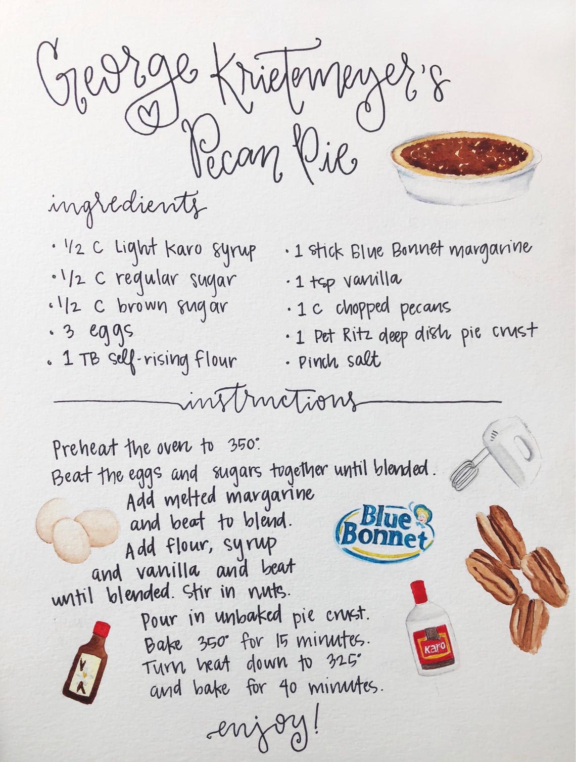 Custom Recipe Painting Watercolor Recipe Personalized Recipe Etsy